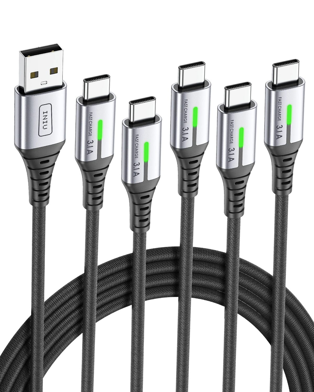 INIU D5C Nylon USB C Cable 5-Pack (1.6+3.3*2+6.6*2ft(0.5m+1m*2+2m*2))