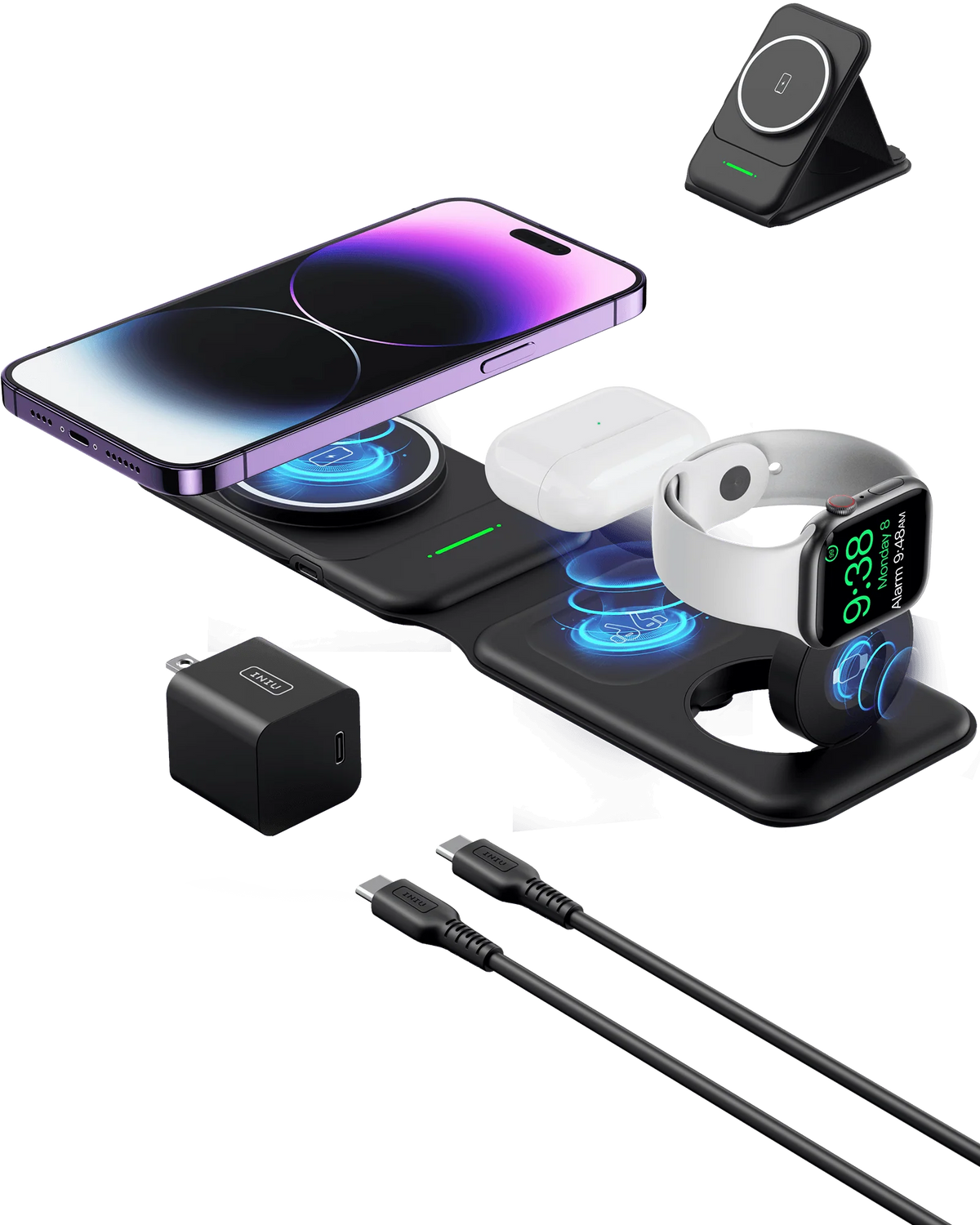 INIU SnapGo WI222 3 in 1 Wireless Charging Pad & Stand, 15W Magnetic Multifunction